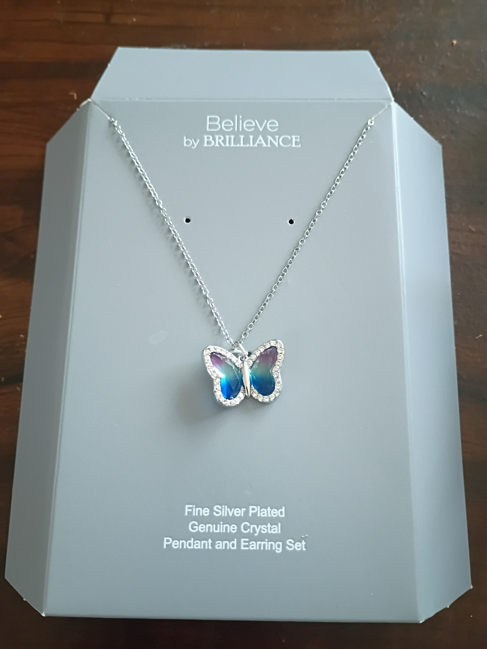 Ombre Butterfly Pendant Necklace - Silver Plated